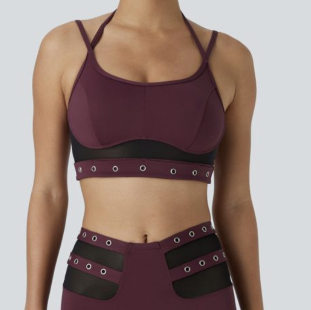 HALARA Plum Mesh-Panel Sports Bra